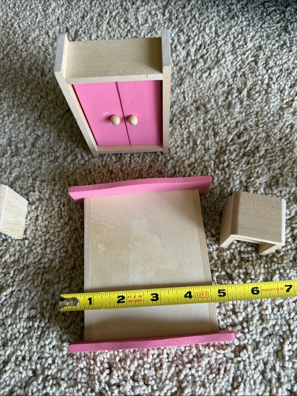 Wood Dollhouse Bedroom Set with Pink Accents